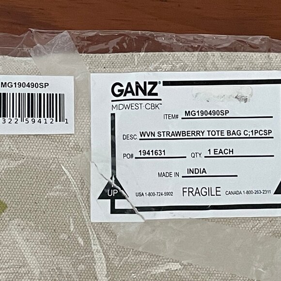 Strawberry Canvas Tote Bag "Berry Sweet" ~ New with Tags - Picture 6 of 6